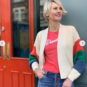 Cabi Trio Sophia Rainbow Stripe Dolman Cardigan Sweater Women’s L